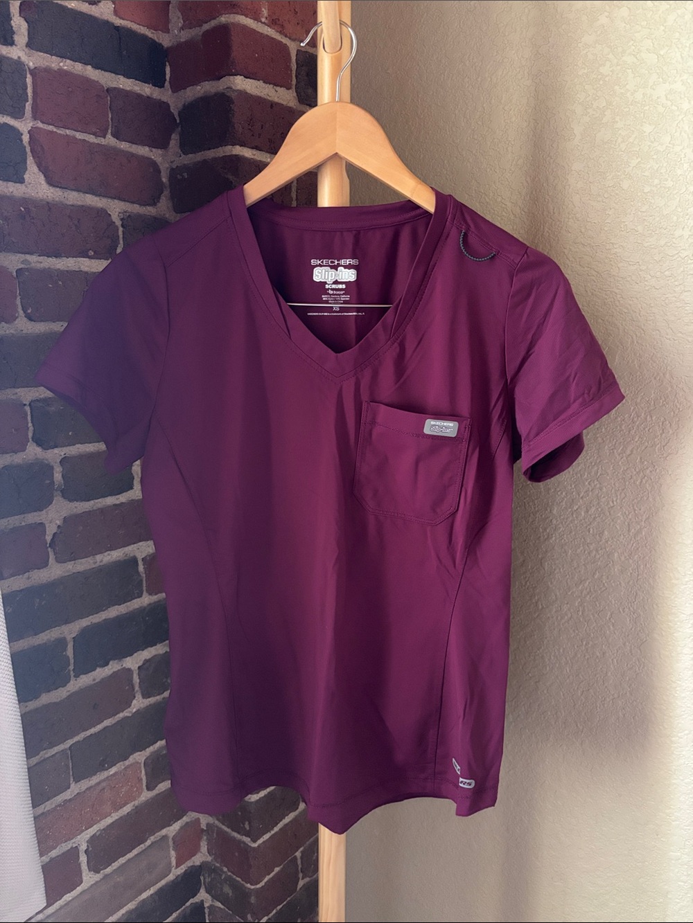 Skechers Women's V-Neck Scrub Top in Deep Plum Size XS